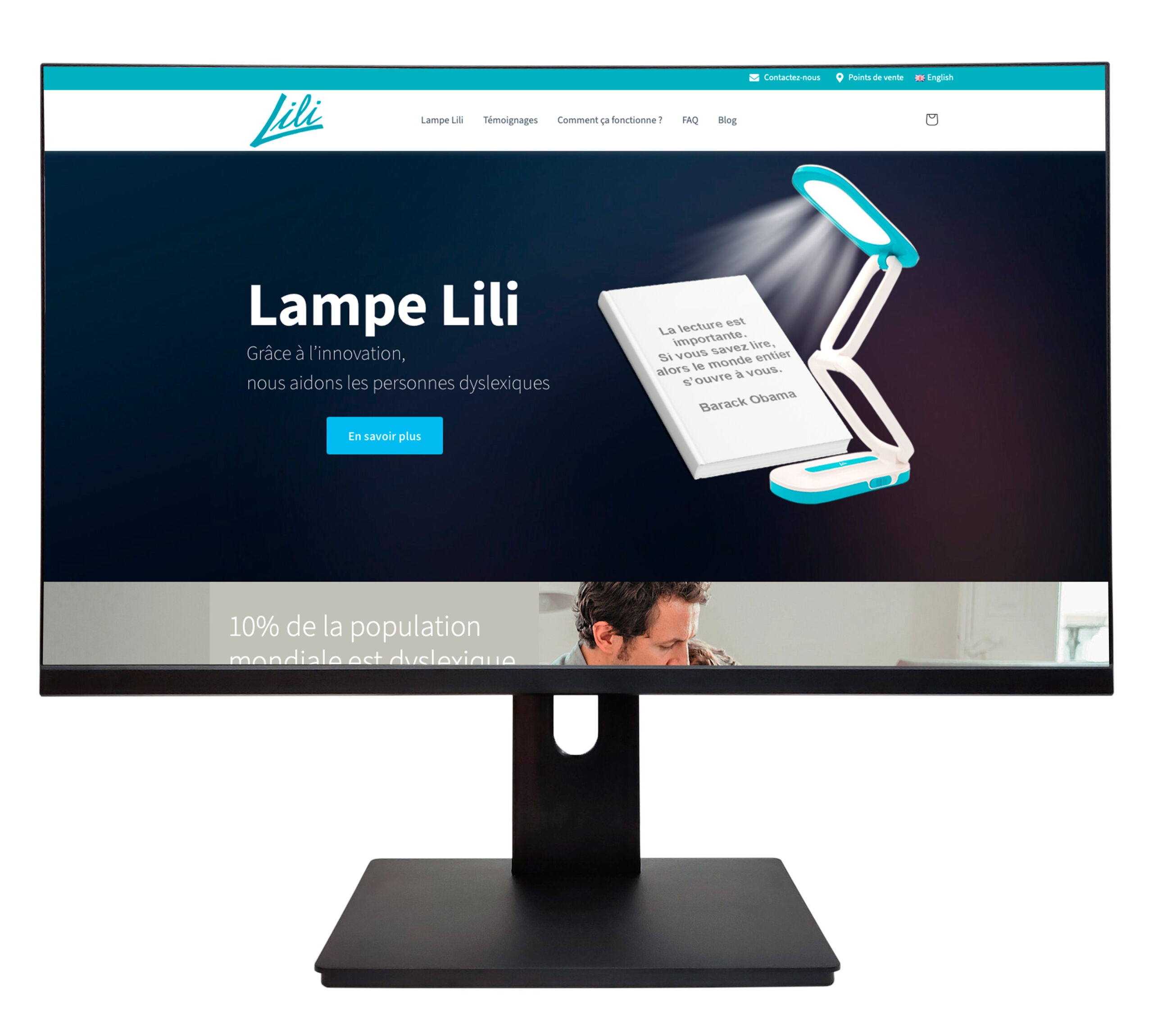 Ecran affichant la Lampe Lili, une aide innovante pour la dyslexie et la lecture pour dyslexiques.
