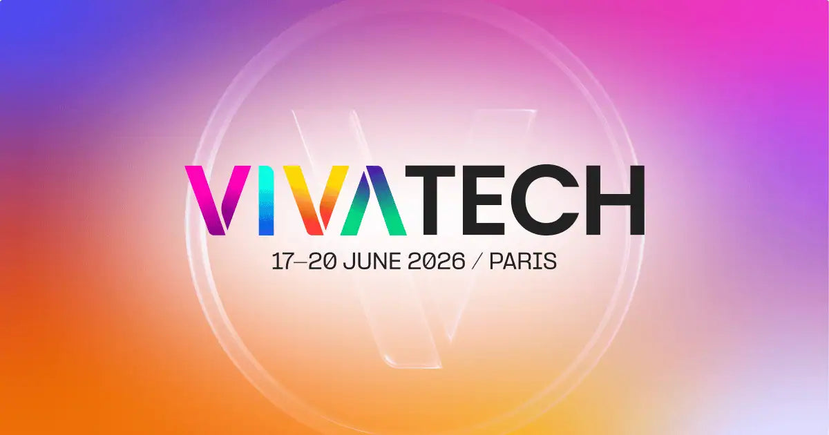 Logo of VivaTech 2026 event in Paris, showcasing dates 17-20 June and vibrant gradient background.